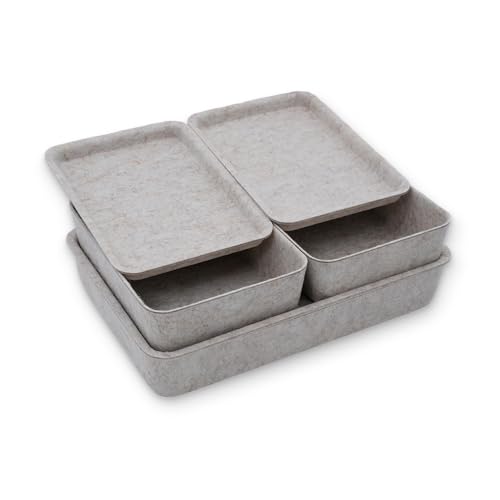 Welaxy Oatmeal Lidded Felt Drawer Organizers 3pc Office Makeup Storage Box - color: Oatmeal