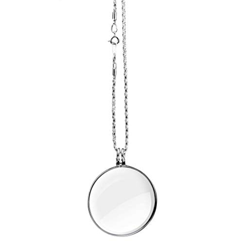 Necklace Magnifying Glass Reading Glasses Pendant Jewelry Optical Magnifier with Chain Necklace Neckglasses Portable Monocle for Reading Collecting Library (Silver, 5X) - color: Silver, 5x