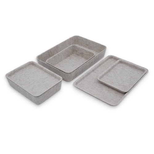 Welaxy Oatmeal Lidded Felt Drawer Organizers 3pc Office Makeup Storage Box - color: Oatmeal
