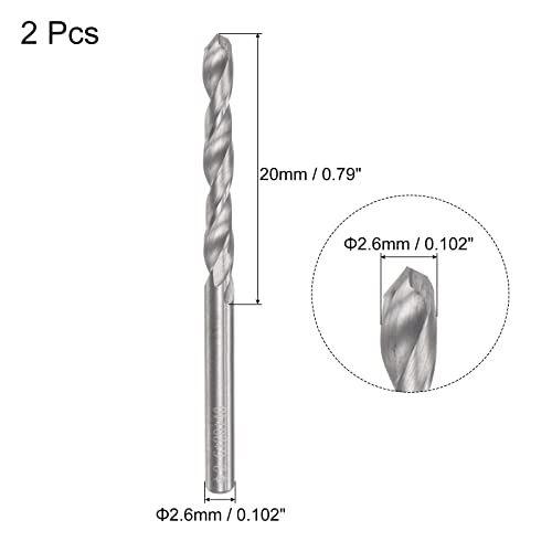uxcell Solid Carbide Drill Bits, 2.6mm C2/K20 Tungsten Carbide Jobber Drill Bits Straight Shank Drilling Tool for Stainless Steel Aluminum Iron Metal Plastic 2pcs - size: 2.6mm