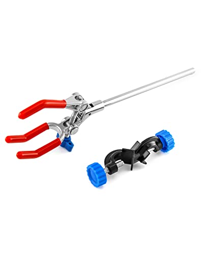 QWORK Adjustable Lab Clamp with 3 Prong Finger Design and Scientific Extension - Reliable Bosshead Clamp Holder, Laboratory Stand Clip, 2 Set - size: 2 Set