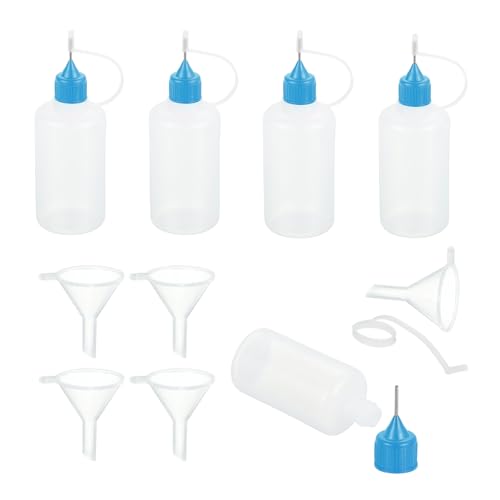 MECCANIXITY 5Pcs Needle Tip Squeeze Bottle, 50ml/1.69oz Glue Tip Applicator Bottles Plastic Liquid Glue Bottle for Paper Crafts, Painting, Oil, Ink(Blue, with 5 Funnel) - color: Blue, size: 50ml/1.69oz
