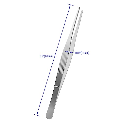 2 PCS 5.5" Stainless Steel Tweezers, Straight Blunt, 0.07" Thick - size: 5.5"L(0.07"T)