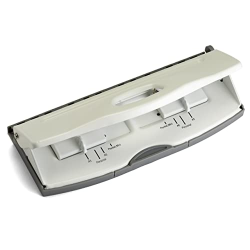 Officemate Adjustable 6-Hole Punch - 8 Sheet Capacity, Paper Punch for Planners and Binders, Fits Mini/Pocket, A6, Personal, A5 and Half Letter Paper, Easy-Read Guide, White - color: White