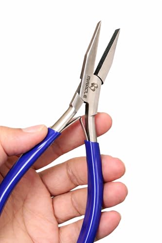 Hair Extension Plier for I Tip & K Tip – 7 Inch Flat-Tip Fusion Bond Precision Tool with Textured Grip Jaw for Keratin and Bead Extension Placement, Professional Salon-Grade Pliers By MIRACLE - size: 7" Blue