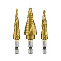 NEIKO 10181A Step Drill Bit Set, 3 Piece, Spiral Grooved for Faster Drilling, Step Bits for Stainless Steel, Metal, Wood, Plastic, Unibit Cone Drill Bits with 31 Step Sizes Total - size: 3pc (1/8 - 7/8", 31S), style: Spiral