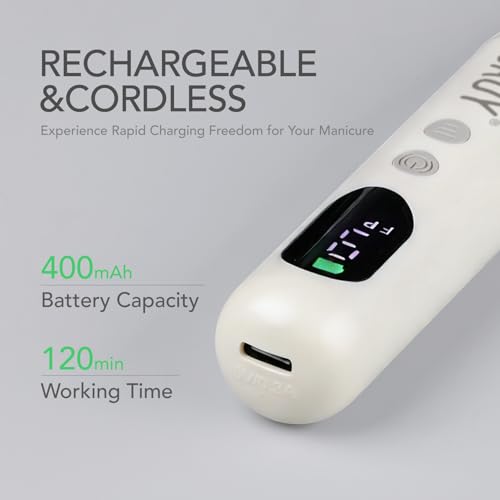 GAOY Cordless Nail Drill, Electric Nail File with LED Display, Milky White