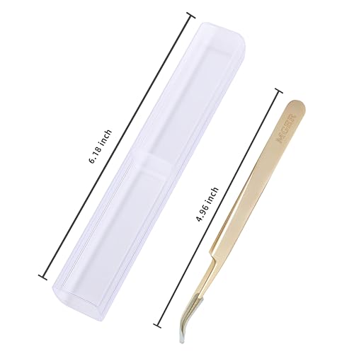 MGER Eyelash Extension Tweezers, Professional Curved Pointed Isolation Tweezers for Classic Individual Volume Mink Lash Extensions, Pointed Tweezers Stainless Lash Extensions, Gold tweezers - style: Curved- Multi Use