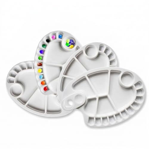 Performore 4 Pack White Plastic Paint Palettes with Thumb Hole, Oval - style: 4 Packs