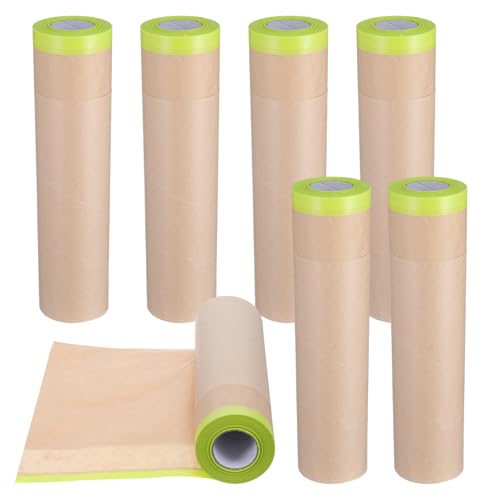 6 Rolls Pre-Taped Masking Paper 18 inch x 50 feet Tape and Drape