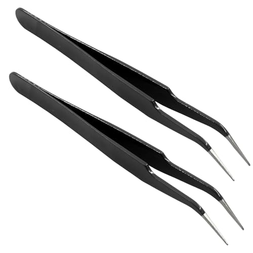 Murtenze 9 Pack Precision Tweezers, Stainless Steel Craft Curved Pointed Long Tweezer with Protective Cover for Eyelash Extensions, Jewelry Making, Rhinestones, Nail Art (Black) - color: Black
