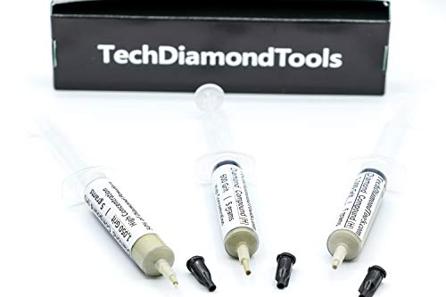 TechDiamondTools Diamond Polishing Paste Kit — 3 Grits (600, 1050, 1500) | USA Made | Oil-Based Syringes | Progressive Polishing Set for Metal, Glass, Gemstone, Knife, Jewelry | 50% Diamond Powder - size: 600 1050 1500 Grit, style: High 50% concentration