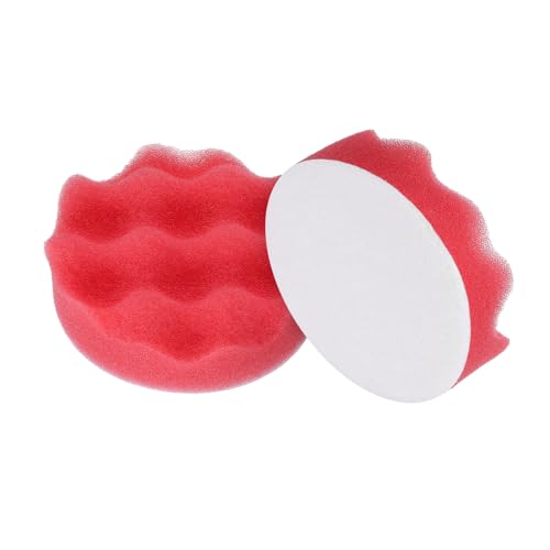 HARFINGTON 2pcs Buffing Sponge Pads 3" Polishing Wheel Waffle Finishing Grip Pad Car Buffer Polisher with Hook and Loop Back for Car Detailing Polishing Waxing, Red - color: Red, size: 3"