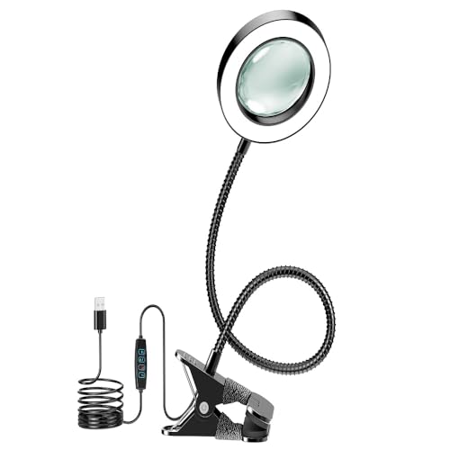 10X Magnifying Glass with Light, 2 in 1 Magnifying Desk Lamp Timer - color: Black-95mm