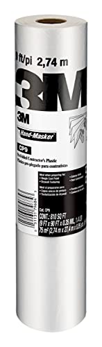 3M Hand-Masker Contractor's Plastic Film, 108" in x 90' Feet, Unfolds to Full Width, Contains Job Site Dust & Overspray, For Painting, Drywall Texturing, Wall Finishing & Floor Standing, 1 Roll (CP9)