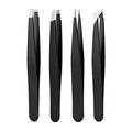 Derlaier 4Pcs Steel Tweezers Set, Eyebrow Blackhead Ingrown Hair Tool - color: Black