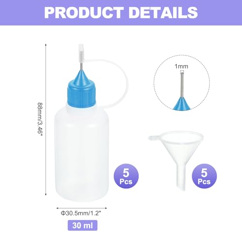 MECCANIXITY 5Pcs Needle Tip Squeeze Bottle, 30ml/1oz Glue Tip Applicator Bottles Plastic Liquid Glue Bottle for Paper Crafts, Painting, Oil, Ink(Blue, with 5 Funnel) - color: Blue, size: 30ml/1 oz