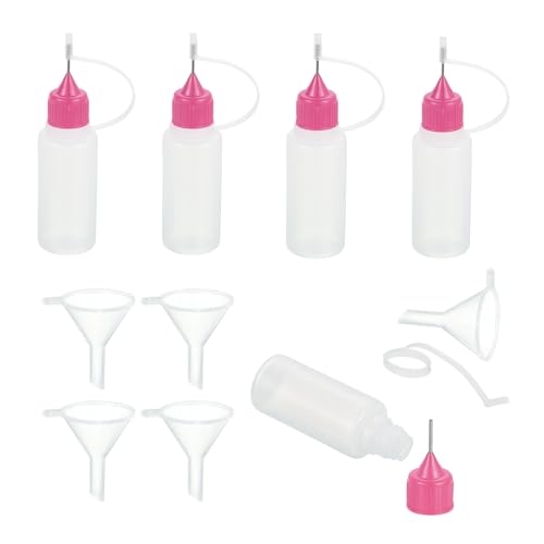 MECCANIXITY 5Pcs Needle Tip Squeeze Bottle, 15ml/0.51oz Glue Tip Applicator Bottles Plastic Liquid Glue Bottle for Paper Crafts, Painting, Oil, Ink(Pink, with 5 Funnel) - color: Pink, size: 15ml/0.51oz