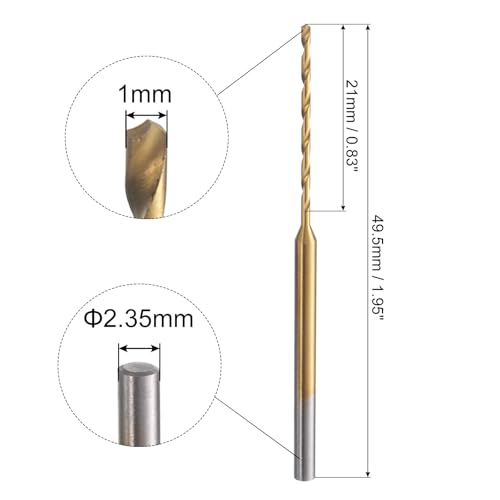 uxcell 8Pcs 1mm Mini Twist Drill Bit, Micro Engraving Drill Bits High-Speed Steel 2.35mm Shank Titanium Coated for DIY Resin, Amber, and Wood - size: 0.9mm
