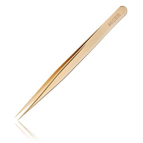 MGER Precision Isolation Eyelash Tweezers - Pointed for Extensions, Gold - size: Straight Tweezers