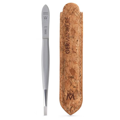 GERMANIKURE Straight Tweezers, Made in Solingen Germany, Cork Case - style: Cork Sleeve