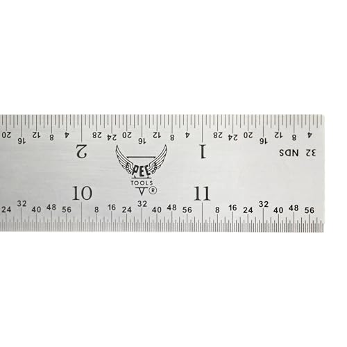 PEC Tools 12" Metal Ruler, Made in USA - color: Stainless Steel-Rigid, size: 12"