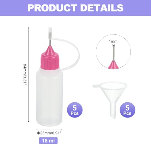 MECCANIXITY 5Pcs Needle Tip Squeeze Bottle, 15ml/0.51oz Glue Tip Applicator Bottles Plastic Liquid Glue Bottle for Paper Crafts, Painting, Oil, Ink(Pink, with 5 Funnel) - color: Pink, size: 15ml/0.51oz
