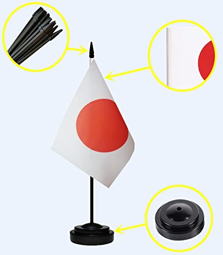 USA American & Japan Japanese Desk Flags, US Japan Office Table Flag, Small Mini Miniature Japanese and US Desktop Flag With 13" Solid Black Pole, Black Base - color: Japan