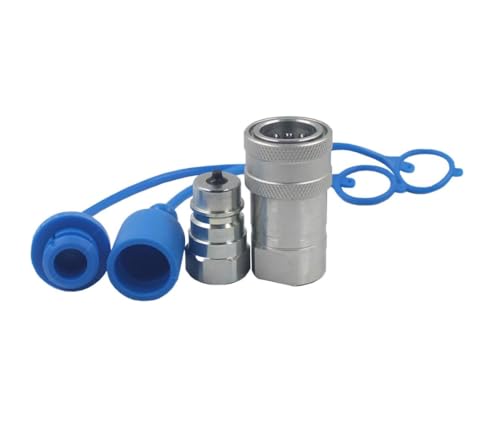 2-Set 1/2" Ag ISO5675 Carbon Steel Hydraulic Quick Disconnect Coupling Poppet Valve，Pioneer Type with Red and Blue Colour Dust Cap - size: 1/2"NPT-Poppet(Red and Blue)