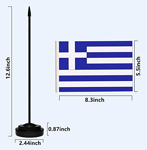USA American & Greece Greek Desk Flags, US Greece Office Table Flag, Small Mini Miniature Greek and US Desktop Flag With 13" Solid Black Pole, Black Base - color: Greece
