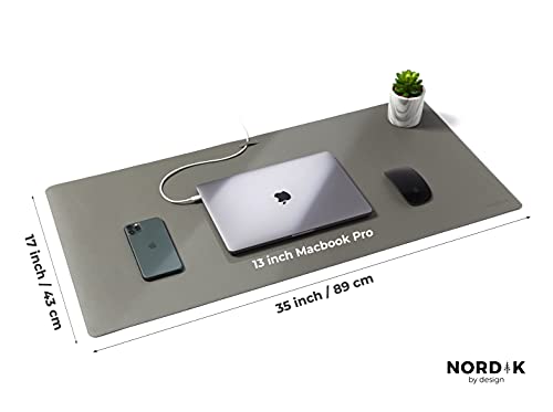 Nordik Leather Desk Mat - Alaskan Gray - Large Leather Desk Pad 35x17 in - color: Alaskan Gray