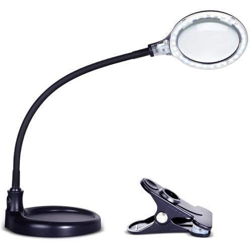 Brightech LightView Pro Flex 2 in 1 Magnifying Desk Lamp, 2.25x Light Magnifier, Adjustable Gooseneck Magnifying Glass with Light for Crafts, Reading, Close Work - size: 5 Diopter (2.25x)