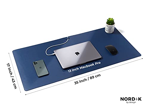 Nordik Leather Desk Mat - Midnight Blue - Large Leather Desk Pad 35x17 in - color: Midnight Blue