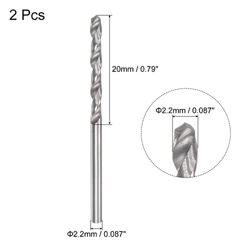 uxcell Solid Carbide Drill Bits, 2.2mm C2/K20 Tungsten Carbide Jobber Drill Bits Straight Shank Drilling Tool for Stainless Steel Aluminum Iron Metal Plastic 2pcs - size: 2.2mm