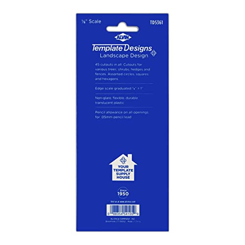 ALVIN, TD5361, Landscape Design Template, Drawing and Drafting Tool for Artists, Architects, Design and Drafting, 1/8 Inches Scale - style: Landscape Temp 1/8In Scale