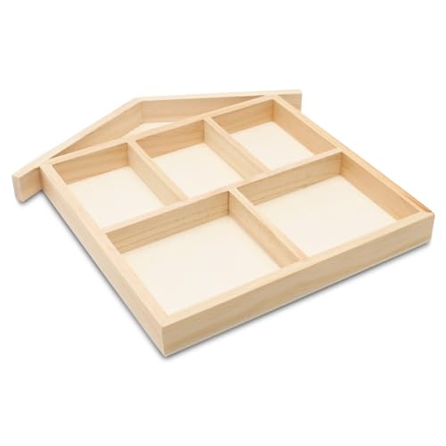DIY House Shaped Shadow Box 10-inch, Pack of 1, 6-Section Wooden Divided Serving Tray for Crafts & Candy/Food Party Tray, by Woodpeckers - size: 12" x 10" x 1"