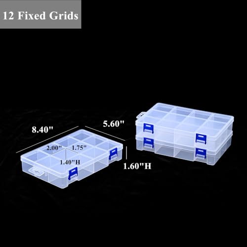 6 Pack Fixed 12 Grids Clear Plastic Storage Divider Box with Lid