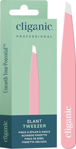Cliganic Tweezers For Eyebrows, Women Facial Hair & Men, Slant Tip, Pink - color: Pink