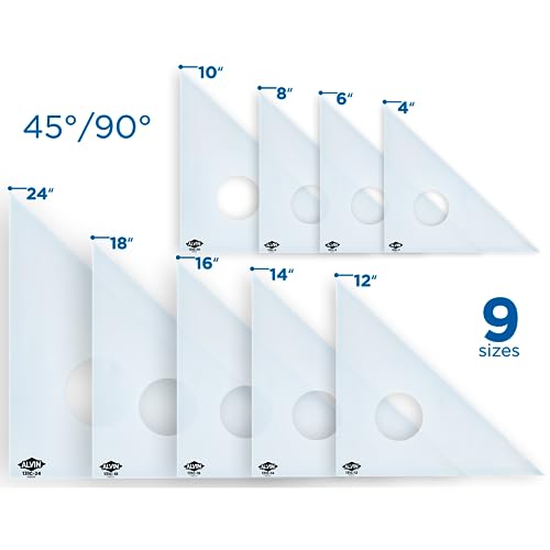 ALVIN Drafting Triangle, Clear Acrylic, 45/90 Degrees, 24 in, 131C-24 - size: 24", style: 45/90 Degree
