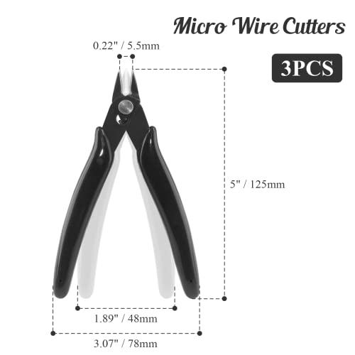 Bivethoi 3pcs Micro Wire Cutters Flush Cut Snips, 5 Inch, Black - color: Black