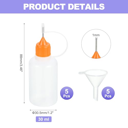 MECCANIXITY 5Pcs Needle Tip Squeeze Bottle, 30ml/1oz Glue Tip Applicator Bottles Plastic Liquid Glue Bottle for Paper Crafts, Painting, Oil, Ink(Orange, with 5 Funnel) - color: Orange, size: 30ml/1 oz