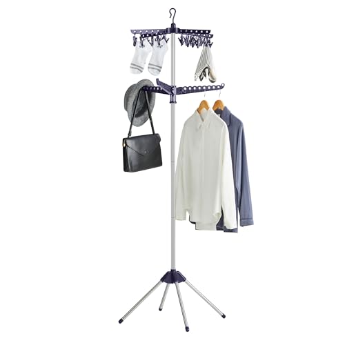 SONGMICS Clothes Drying Rack, 72.8-Inch Drying Rack, 3 Rotatable Arms - color: Blue + Silver, style: 2-Tier-Clip