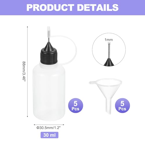 MECCANIXITY 5Pcs Needle Tip Squeeze Bottle, 30ml/1oz Glue Tip Applicator Bottles Plastic Liquid Glue Bottle for Paper Crafts, Painting, Oil, Ink(Black, with 5 Funnel) - color: Black, size: 30ml/1 oz