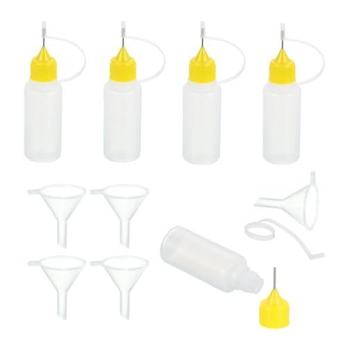 MECCANIXITY 5Pcs Needle Tip Squeeze Bottle, 15ml/0.51oz Glue Tip Applicator Bottles Plastic Liquid Glue Bottle for Paper Crafts, Painting, Oil, Ink(Yellow, with 5 Funnel) - color: Yellow, size: 15ml/0.51oz