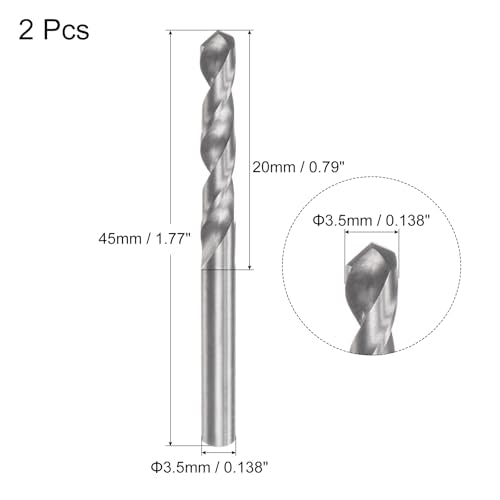 uxcell Solid Carbide Drill Bits, 3.5mm C2/K20 Tungsten Carbide Jobber Drill Bits Straight Shank Drilling Tool for Stainless Steel Aluminum Iron Metal Plastic 2pcs - size: 3.5mm