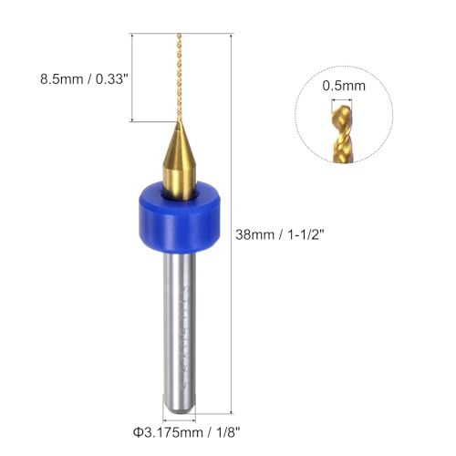 uxcell 10pcs PCB Drill Bits 1/8" Shank 0.5mm Titanium Coated Carbide Micro Twist Mini Drill Bits Set Rotary Drilling Tool for Print Circuit Board Jewelry CNC Engraving - size: 0.5mm