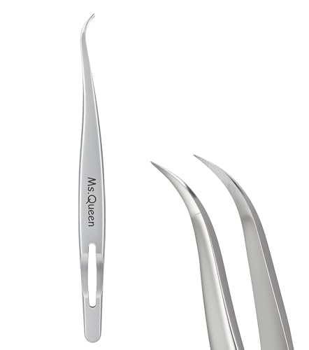 Ms.Queen Tweezers for Eyelash Extensions,Precision Curved Lash Tweezers for Volume, Isolation and Classic Lashes Extensions Applying - style: Curved Tweezers