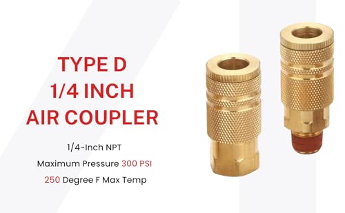 Coupler and Plug Kit, 1/4 Inch NPT, Industrial Type D - size: 7 Piece with sealant