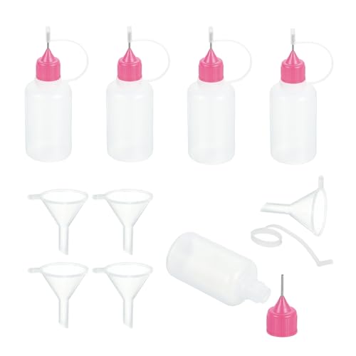 MECCANIXITY 5Pcs Needle Tip Squeeze Bottle, 30ml/1oz Glue Tip Applicator Bottles Plastic Liquid Glue Bottle for Paper Crafts, Painting, Oil, Ink(Pink, with 5 Funnel) - color: Pink, size: 30ml/1 oz