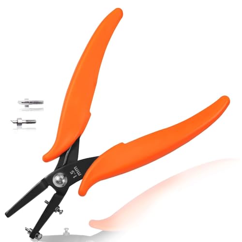 Metal Hole Punch Pliers 6" Small Round Hole Punch Pliers Two Replacement Pins for Jewelry Making to Create 1.5mm Clean Holes Jewelry Tool with PVC Handles for Handcraft Work DIY Hand Tool - style: Long Jaw 1.5mm